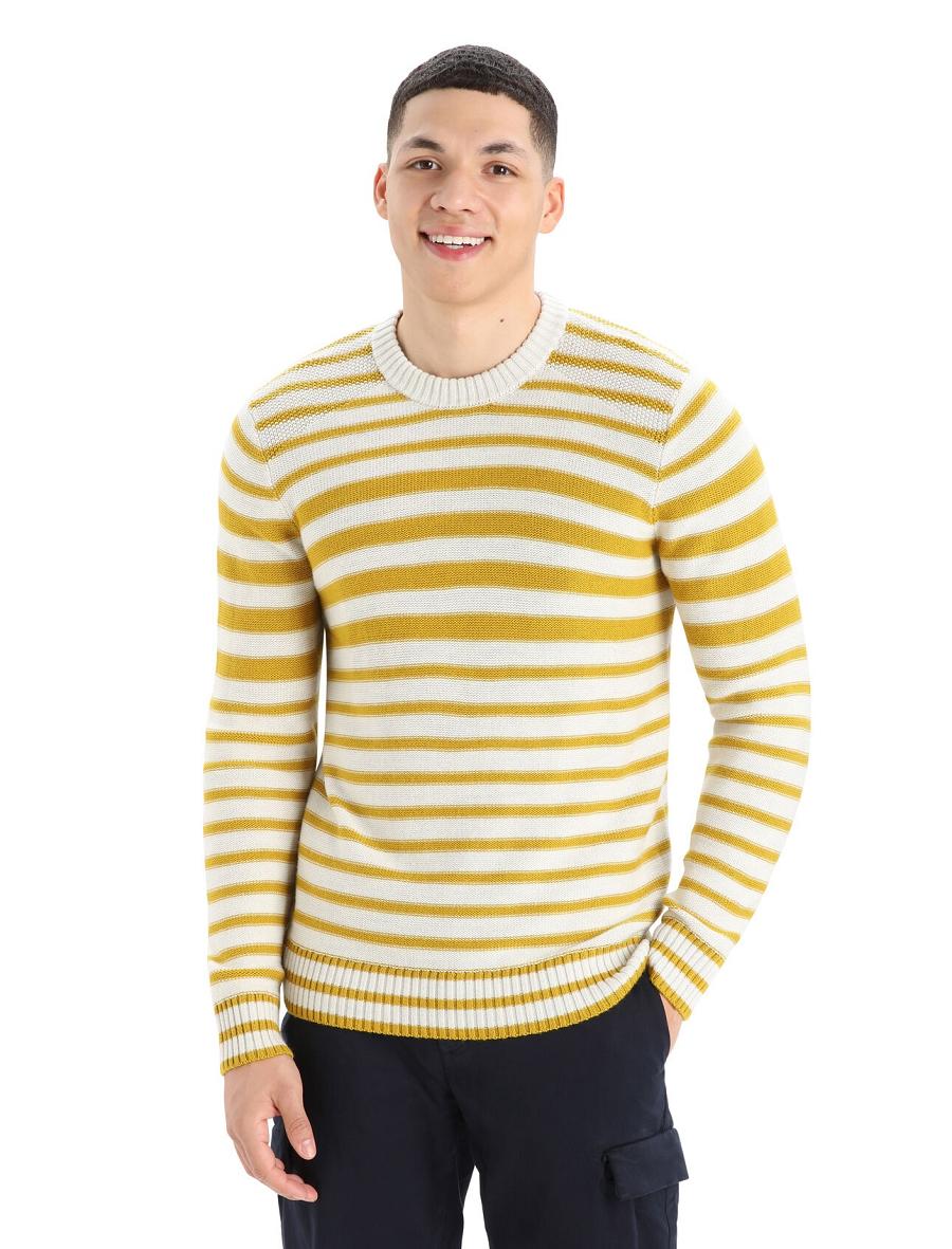 Ecru Heather / Silent Gold Men\'s Icebreaker Merino Waypoint Crewe Sweaters | USA 1223GSOL